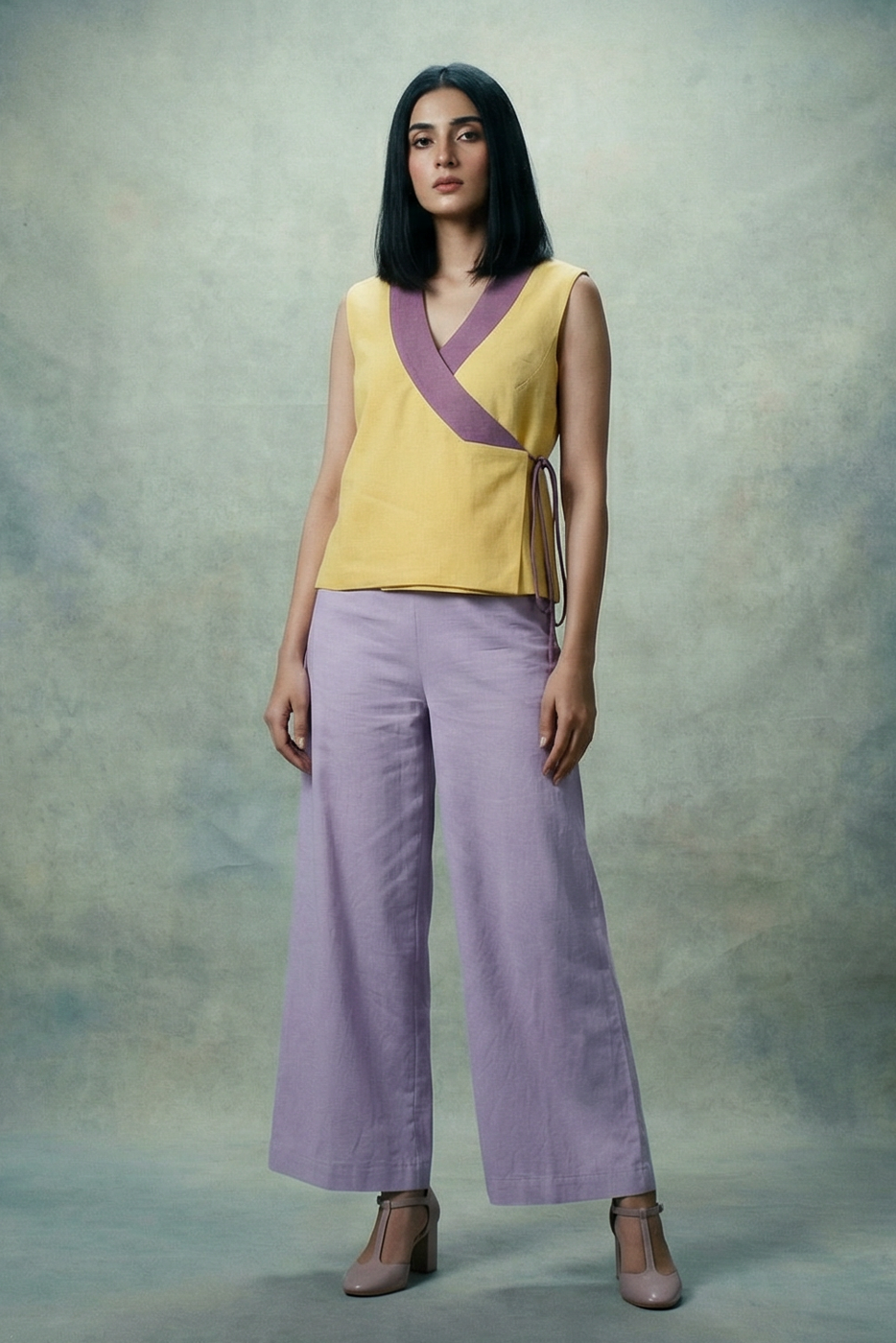 Wrap colour blocking top