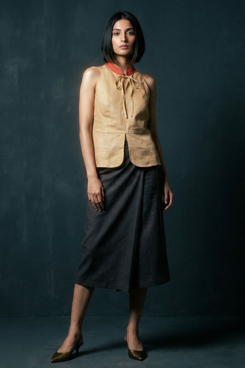 Mandrian collar muga silk top