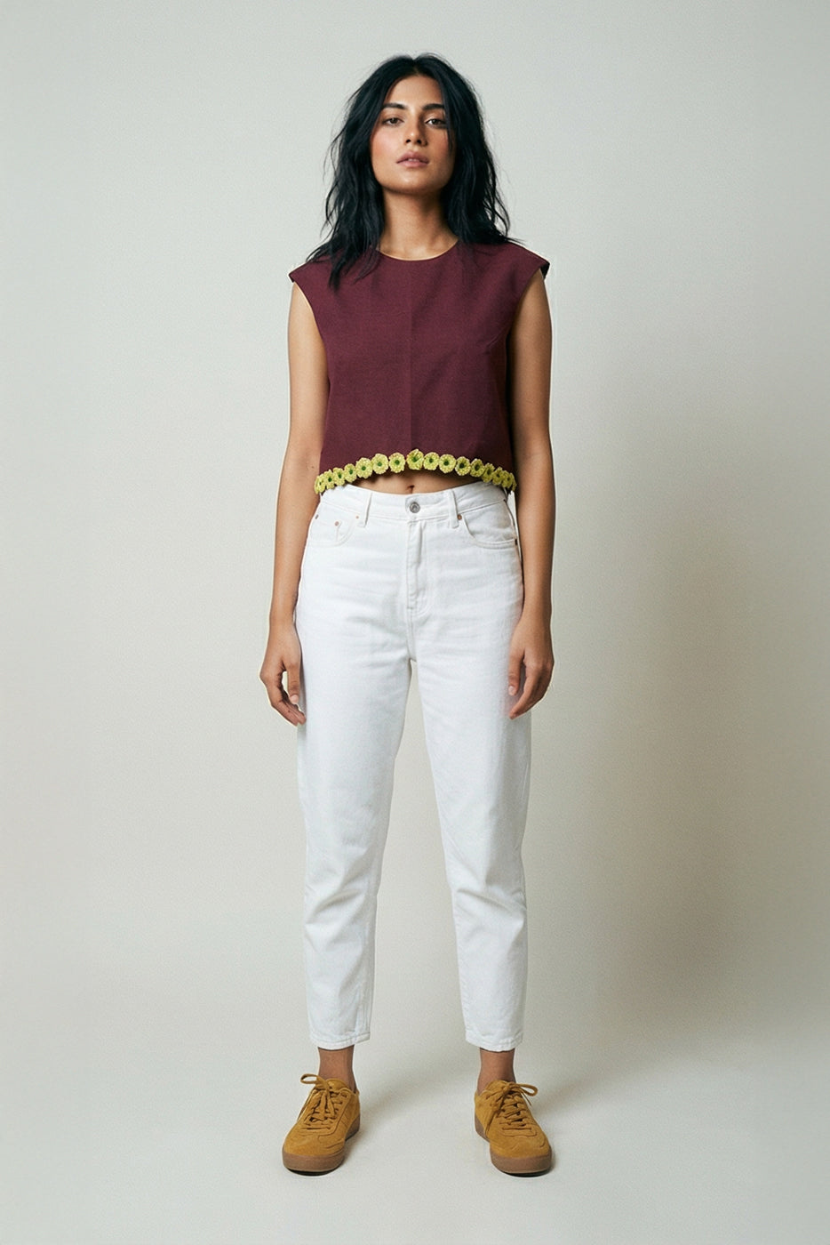 Floral embroidered crop top