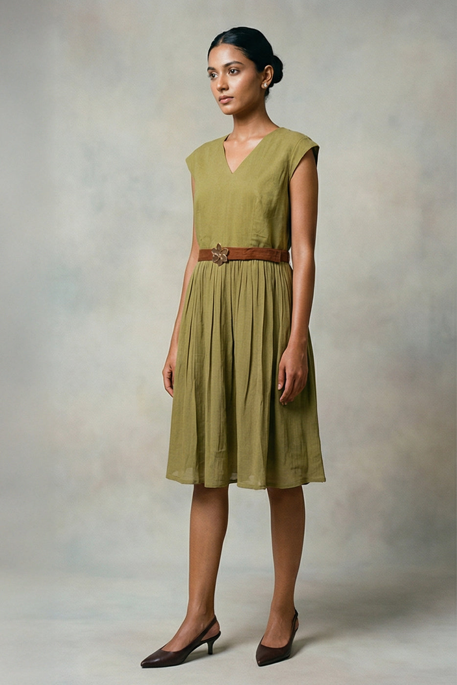 A-line dress with statement belt