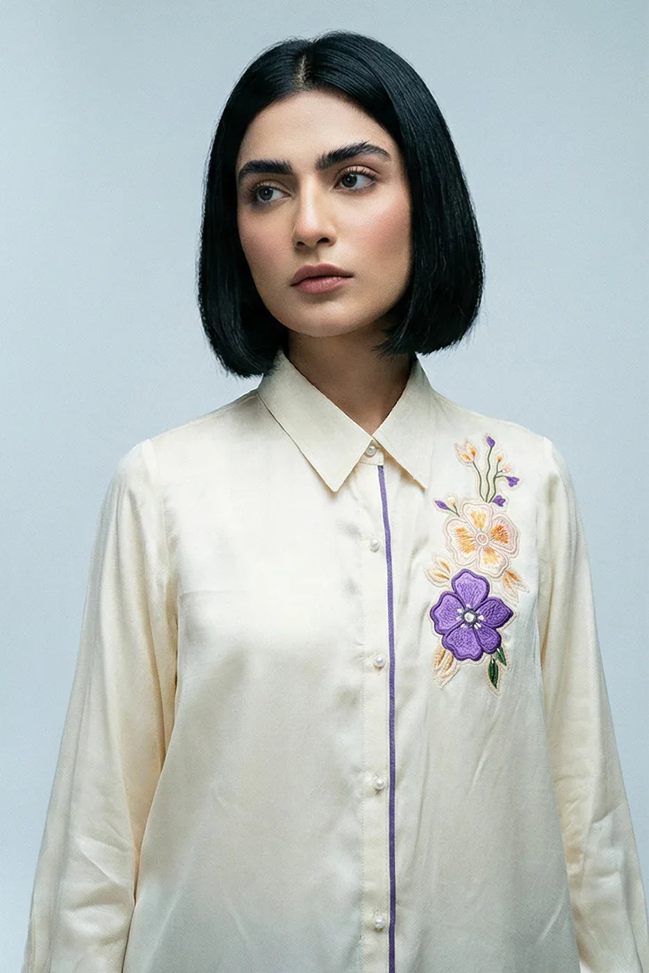 Shirt with floral applique - SSWAI