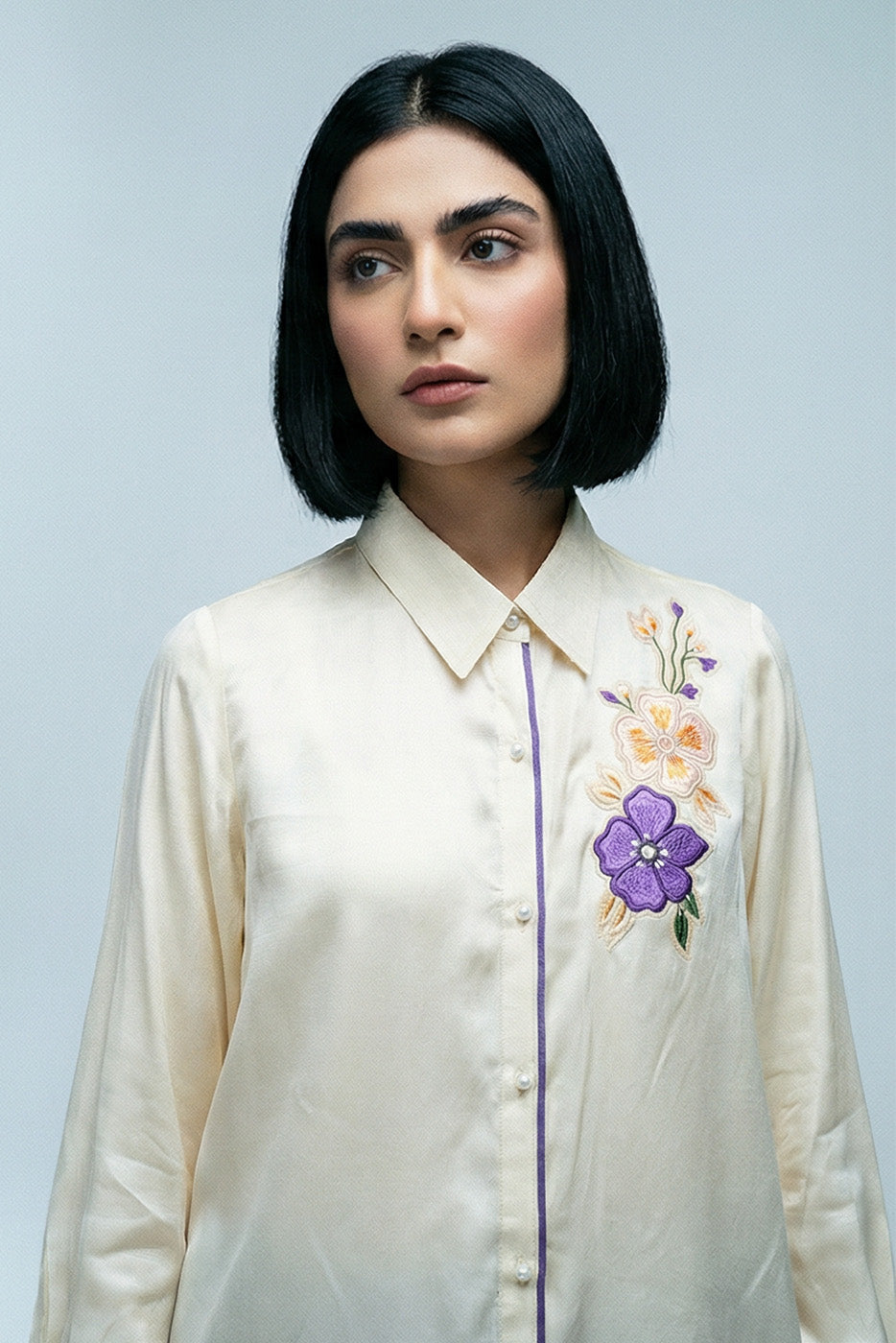 Shirt with floral applique