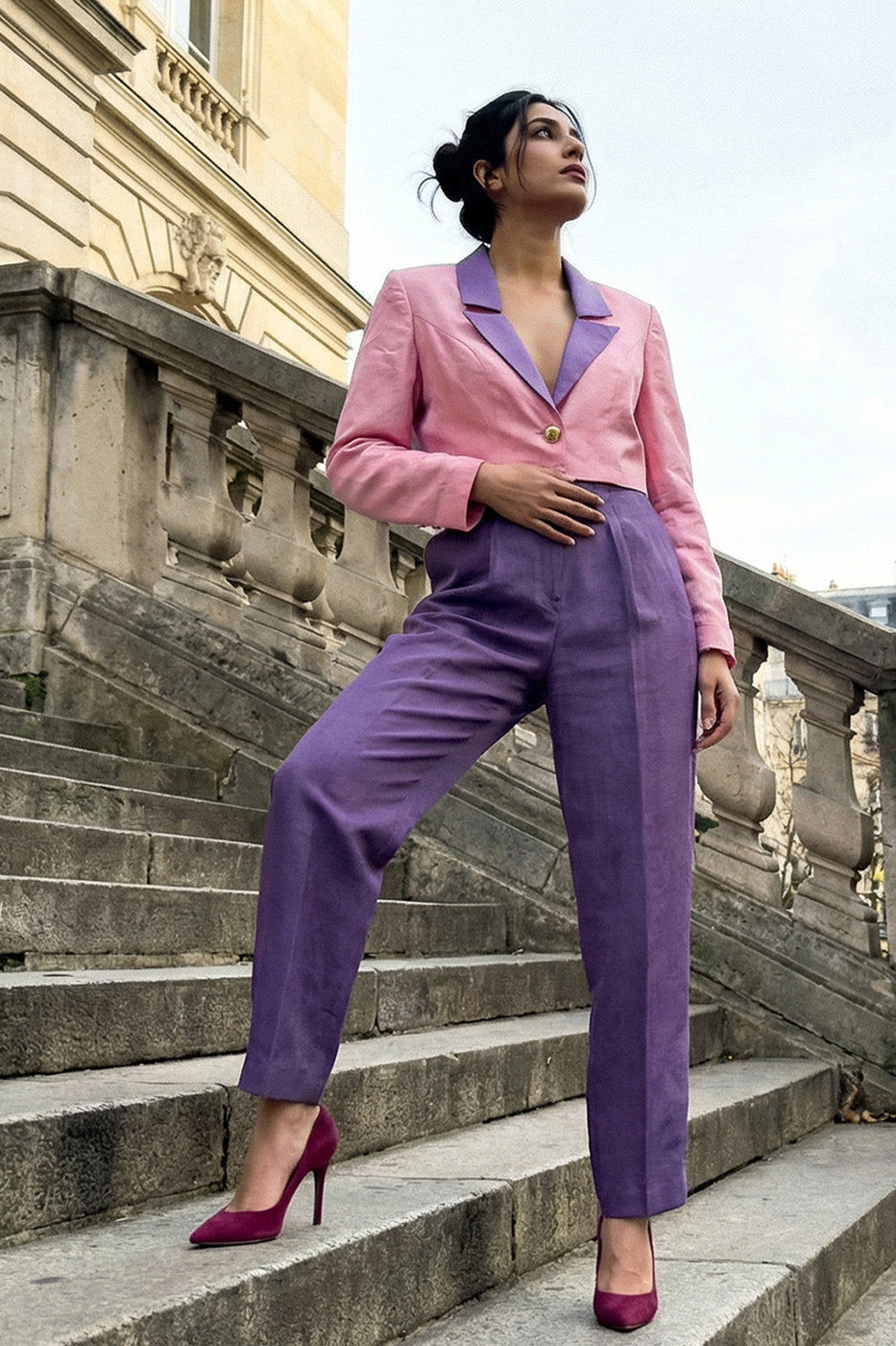 Cropped colour blocking blazer