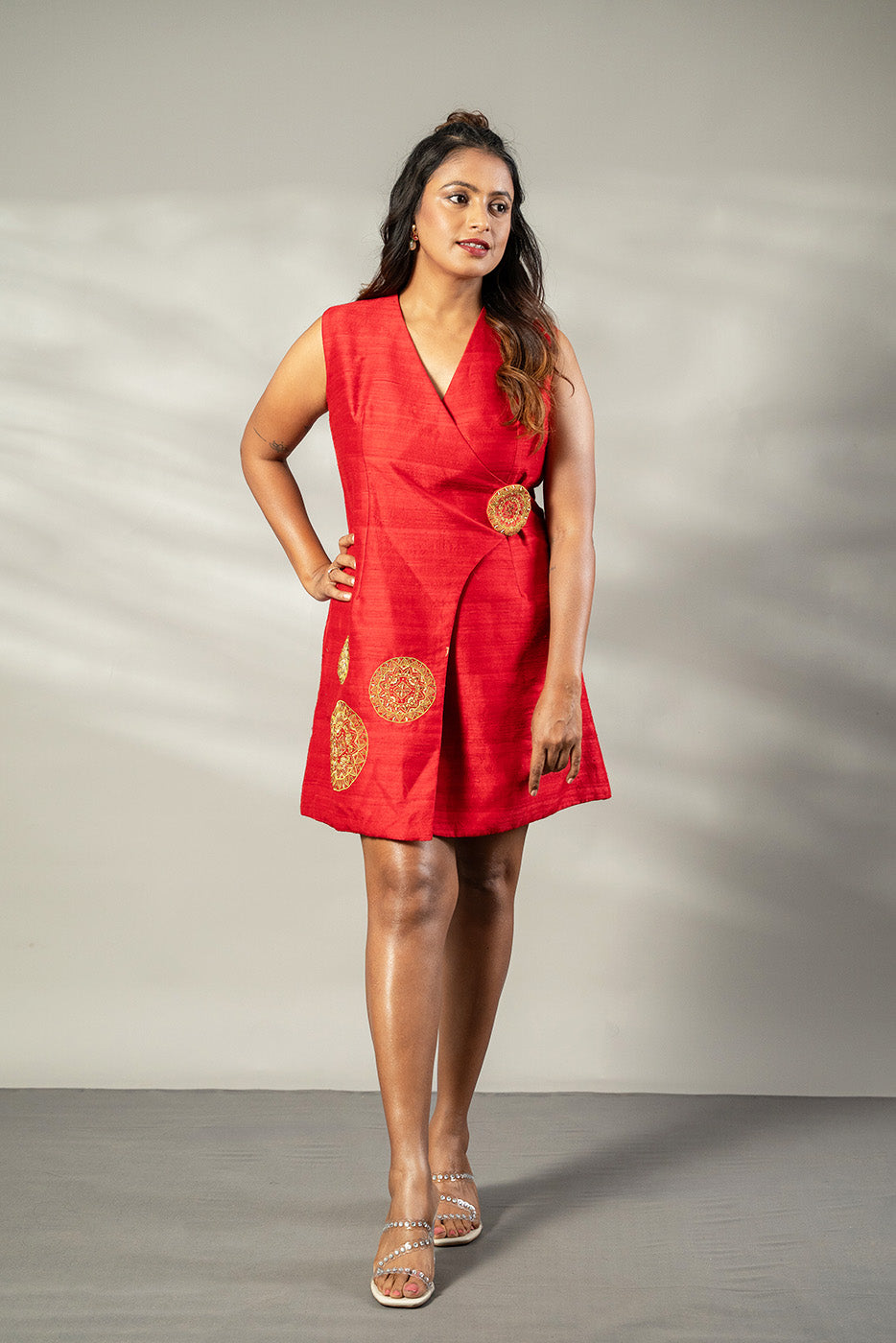 Wrap dress with japi embroidery
