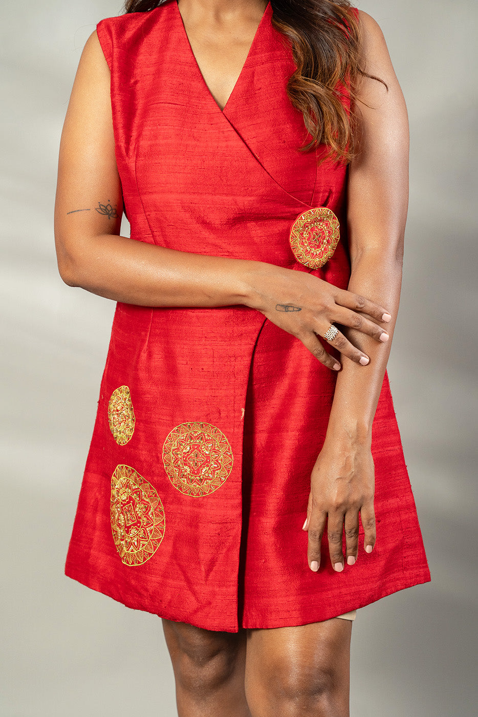 Wrap dress with japi embroidery