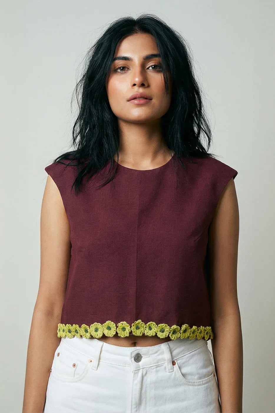 Floral embroidered crop top - SSWAI