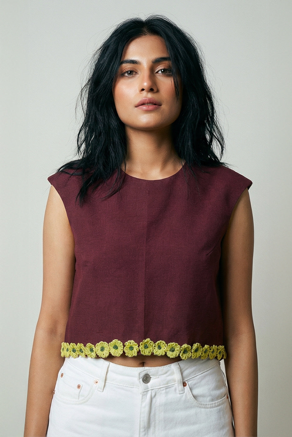 Floral embroidered crop top