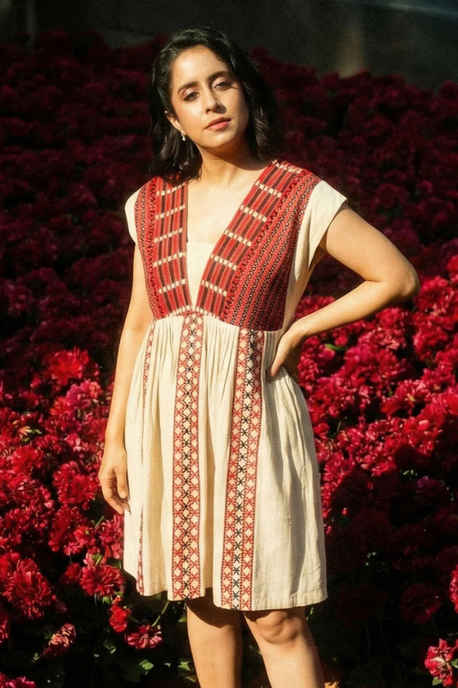 V-neck eri silk dress - SSWAI