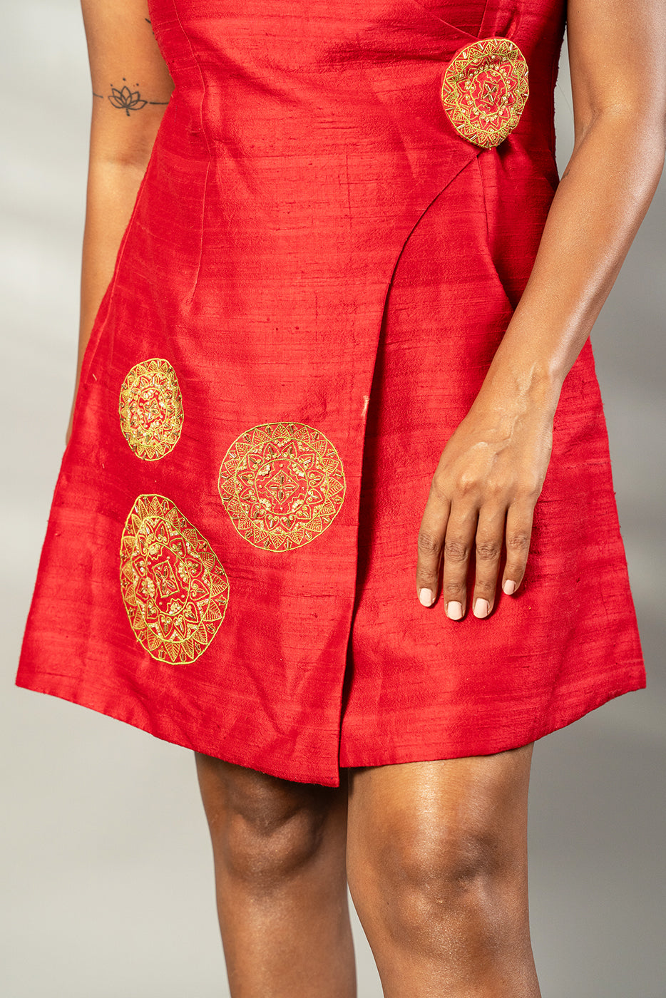 Wrap dress with japi embroidery