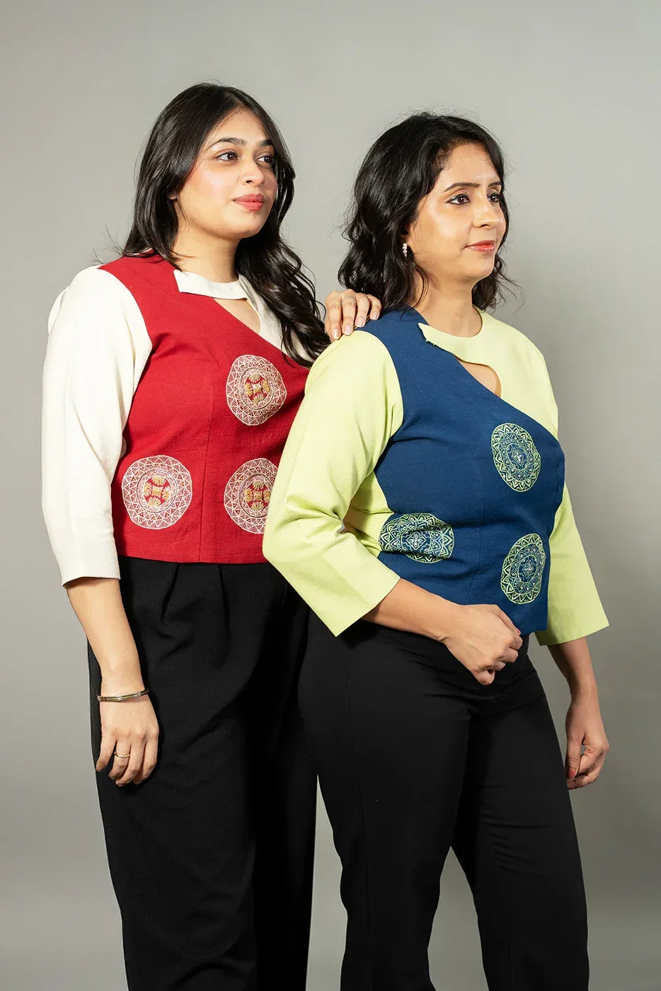 Asymmetric colour blocking top - SSWAI