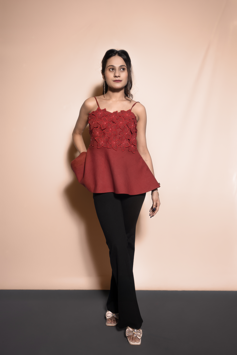 3D Floral Peplum Top