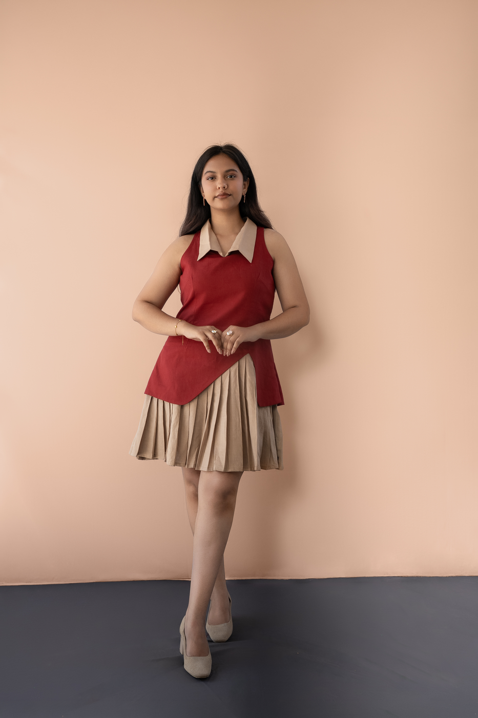 Collared Pleated Skirt Dress