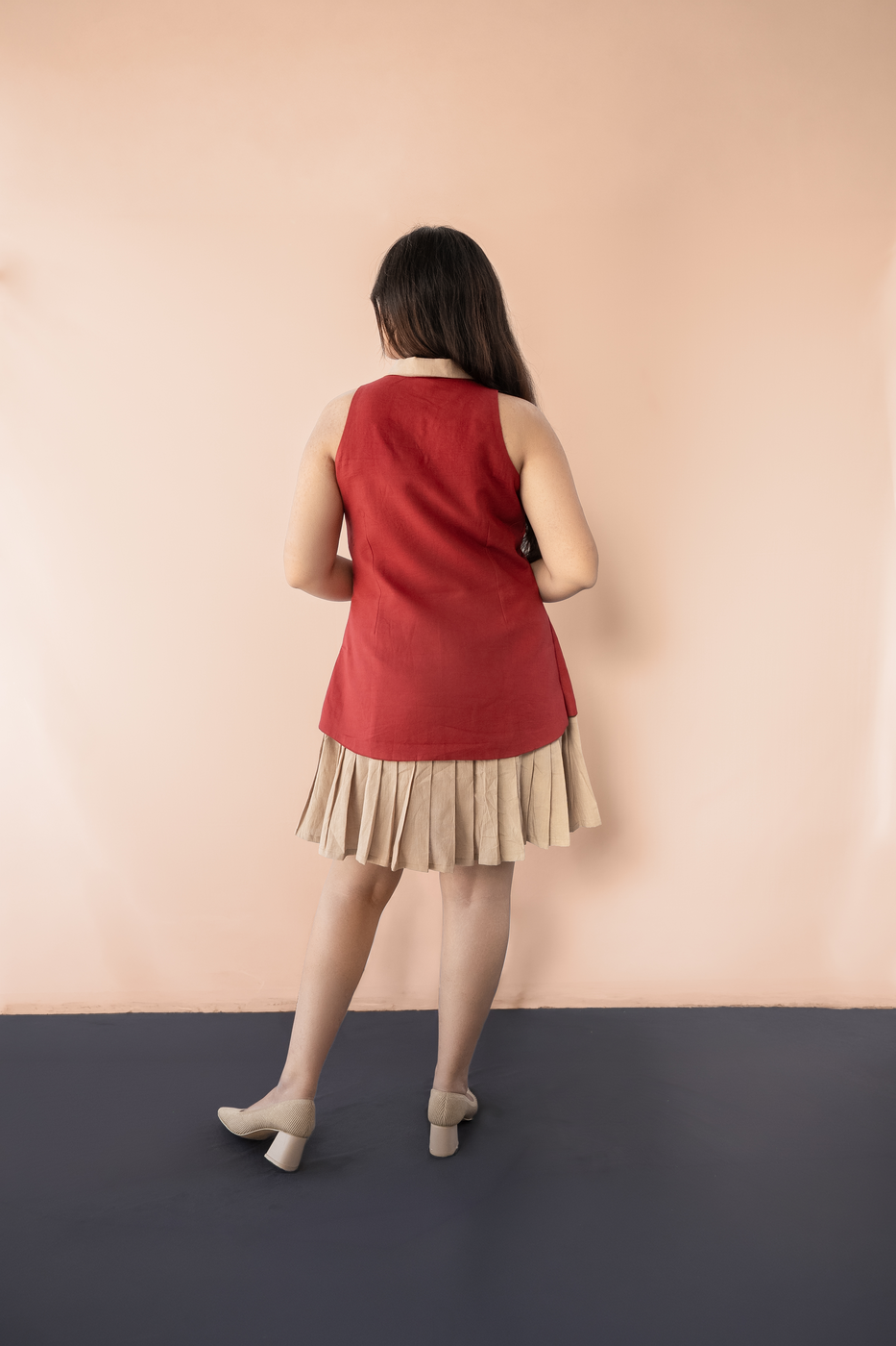 Collared Pleated Skirt Dress