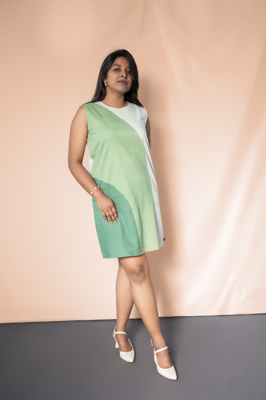 Curved Colour Blocked Dress