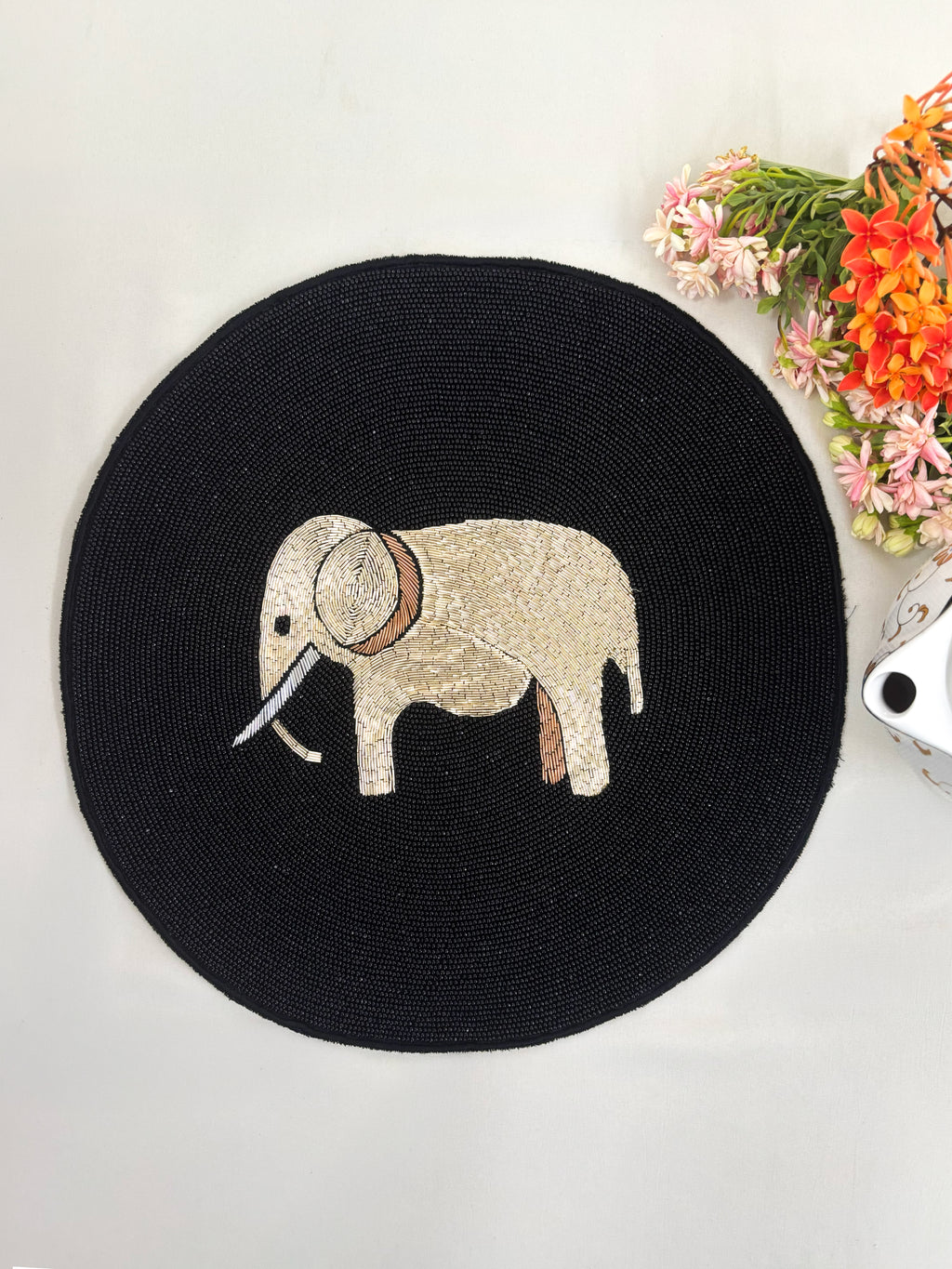 Elephant Black Tablemat And Coasters
