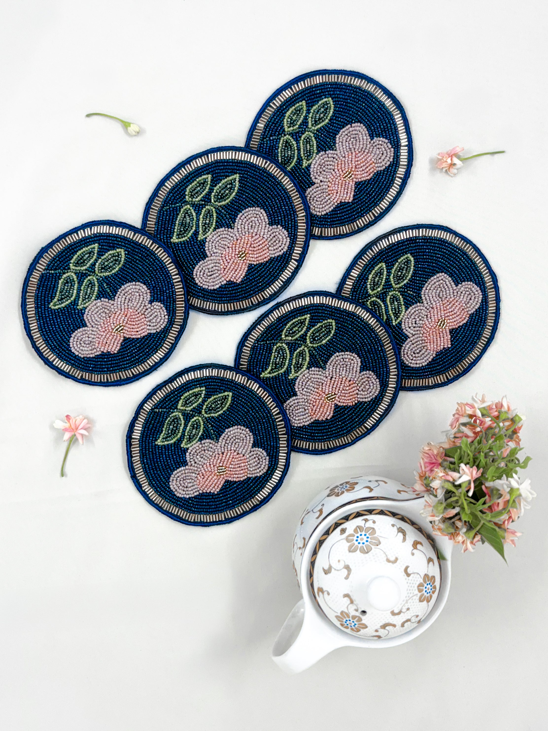Embedded Floral Blue Coaster set