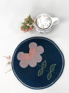 Embedded Floral Motif Blue Tablemat