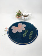 Embedded Floral Motif Blue Tablemat
