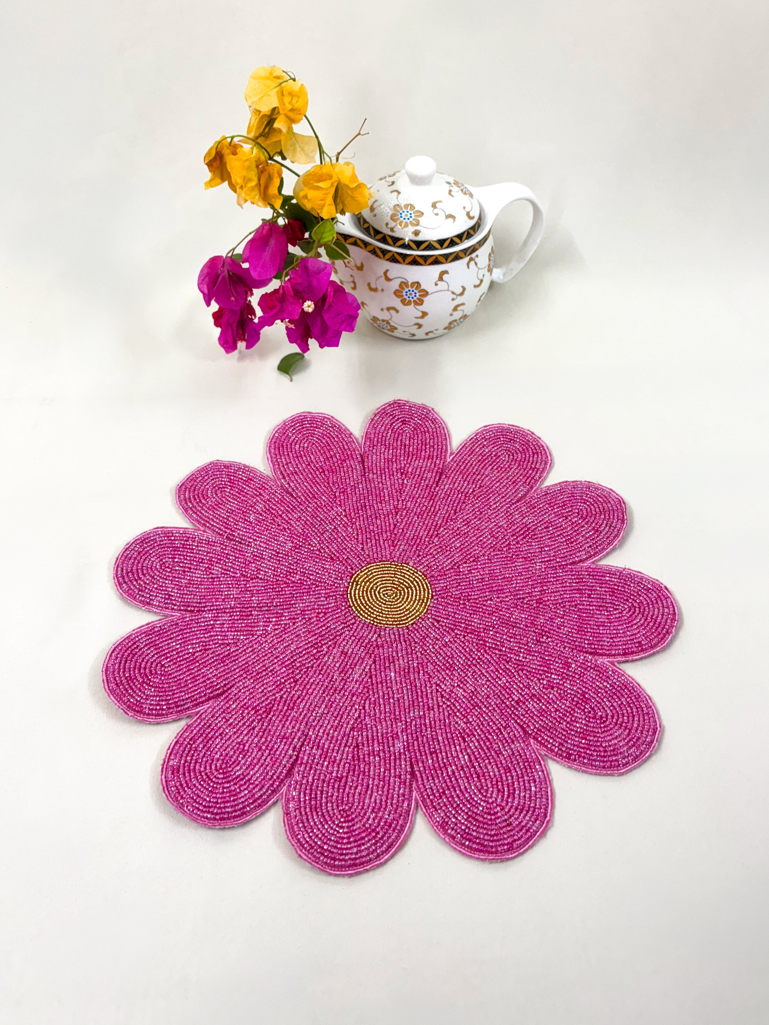 Floral Beaded Pink Tablemat