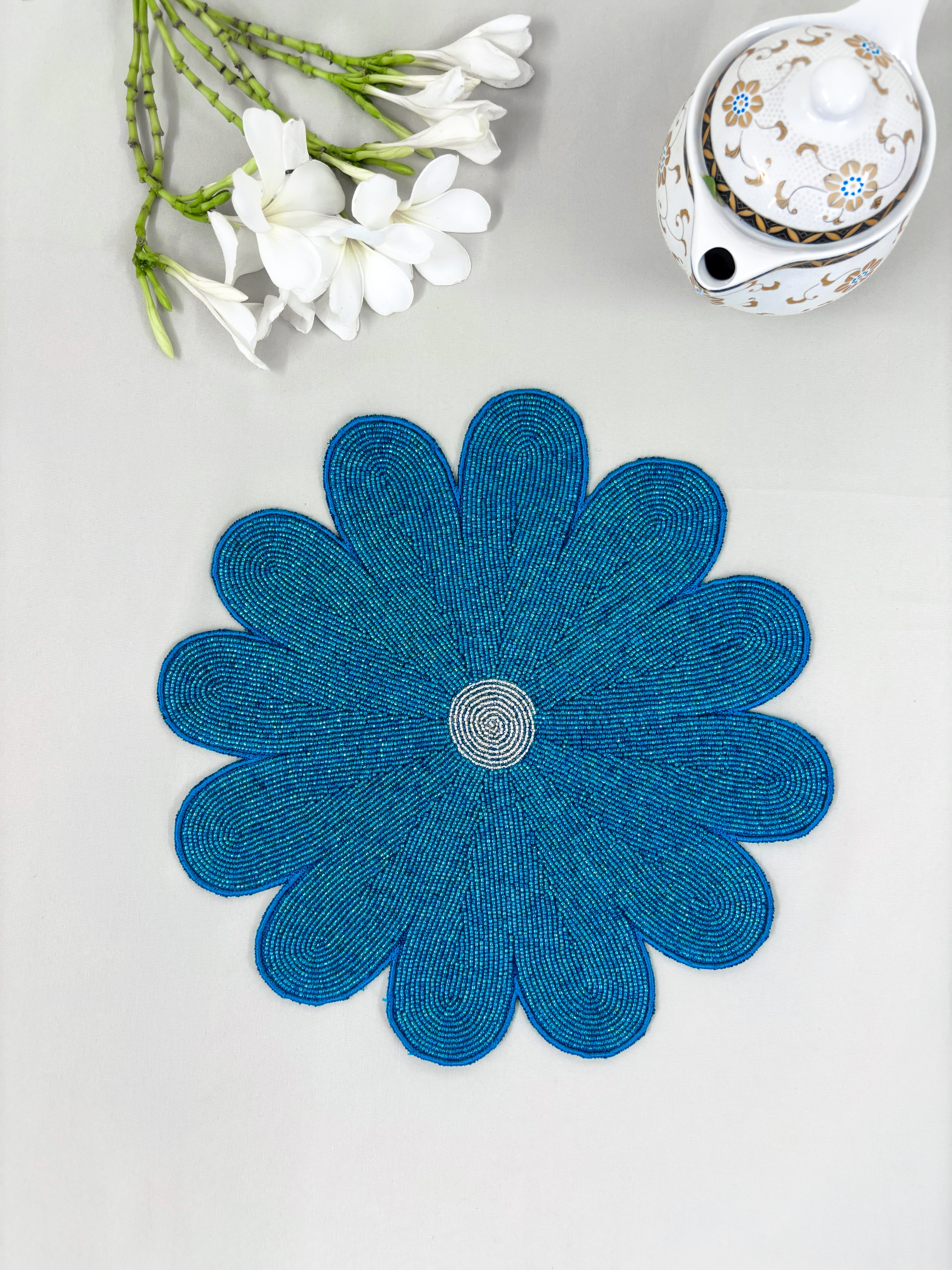 Floral Beaded Blue Tablemat