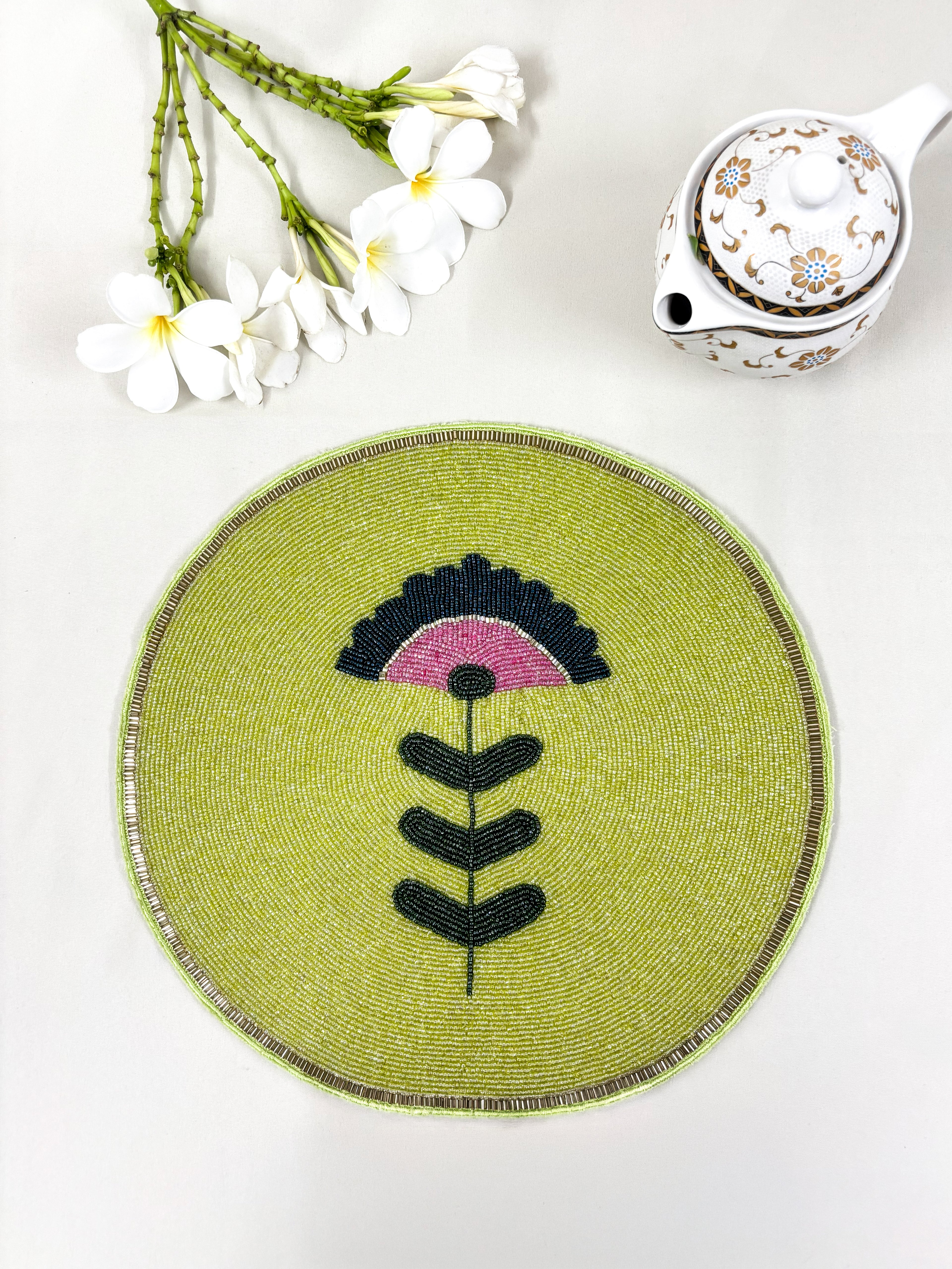 Embedded Floral Lime Tablemat