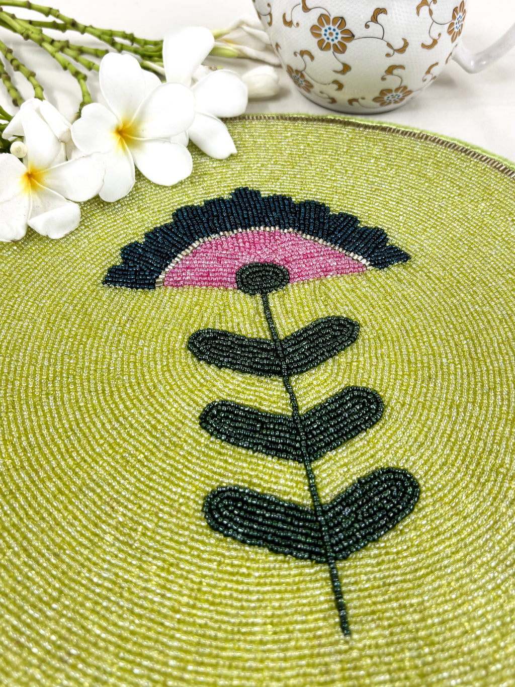 Embedded Floral Lime Tablemat