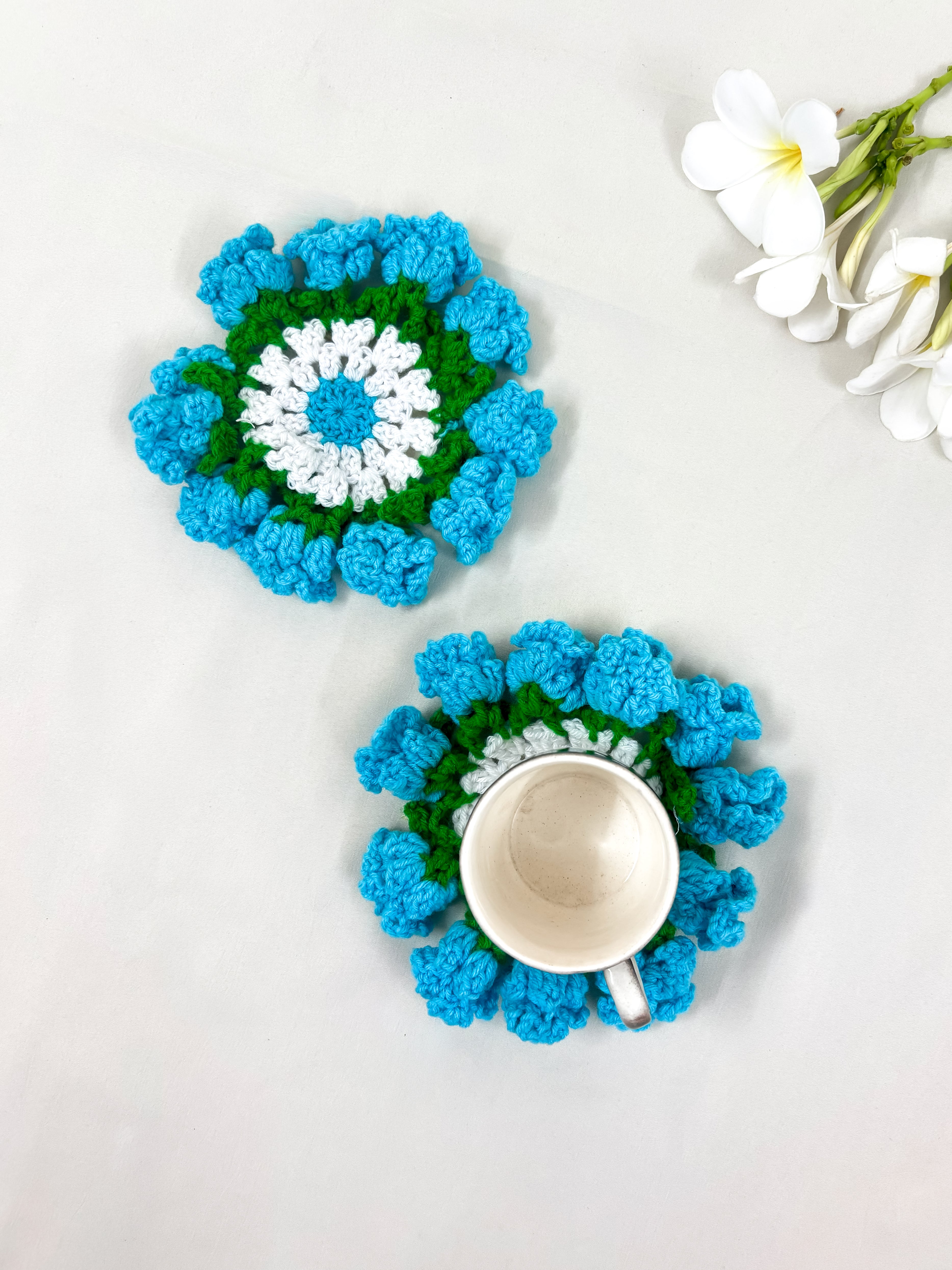 Crochet Blue Coaster Set