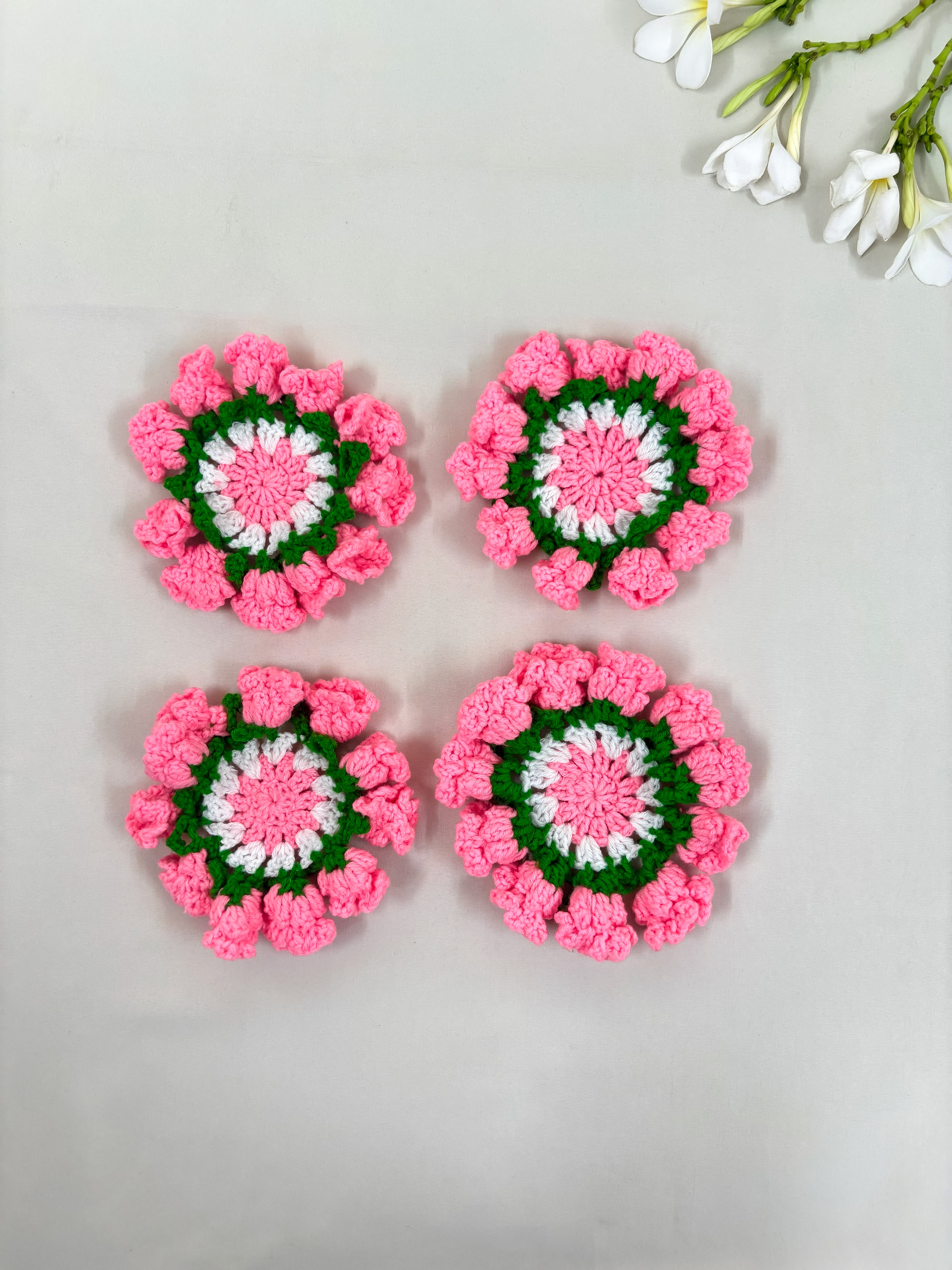 Crochet Pink Coaster Set