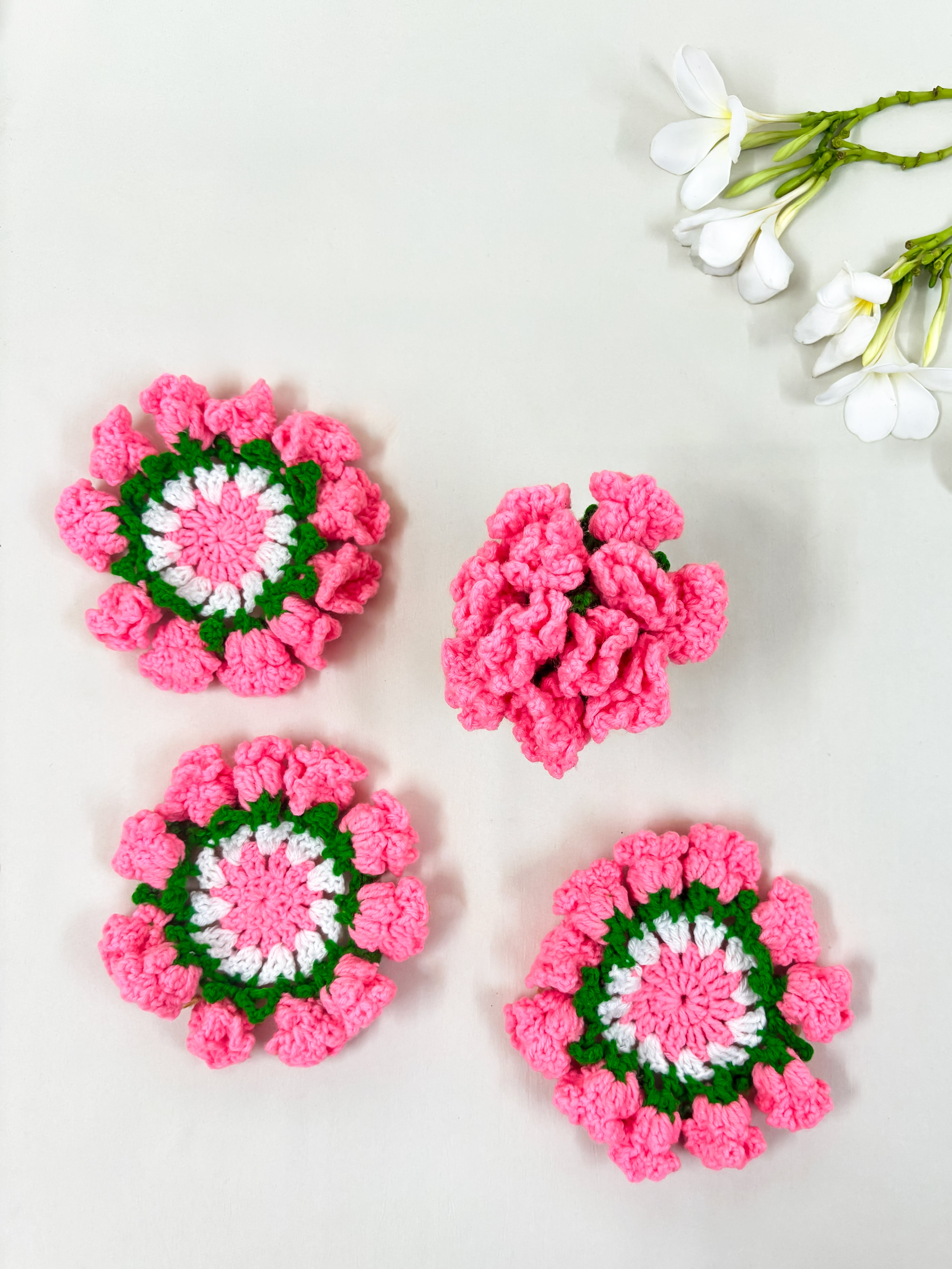 Crochet Pink Coaster Set