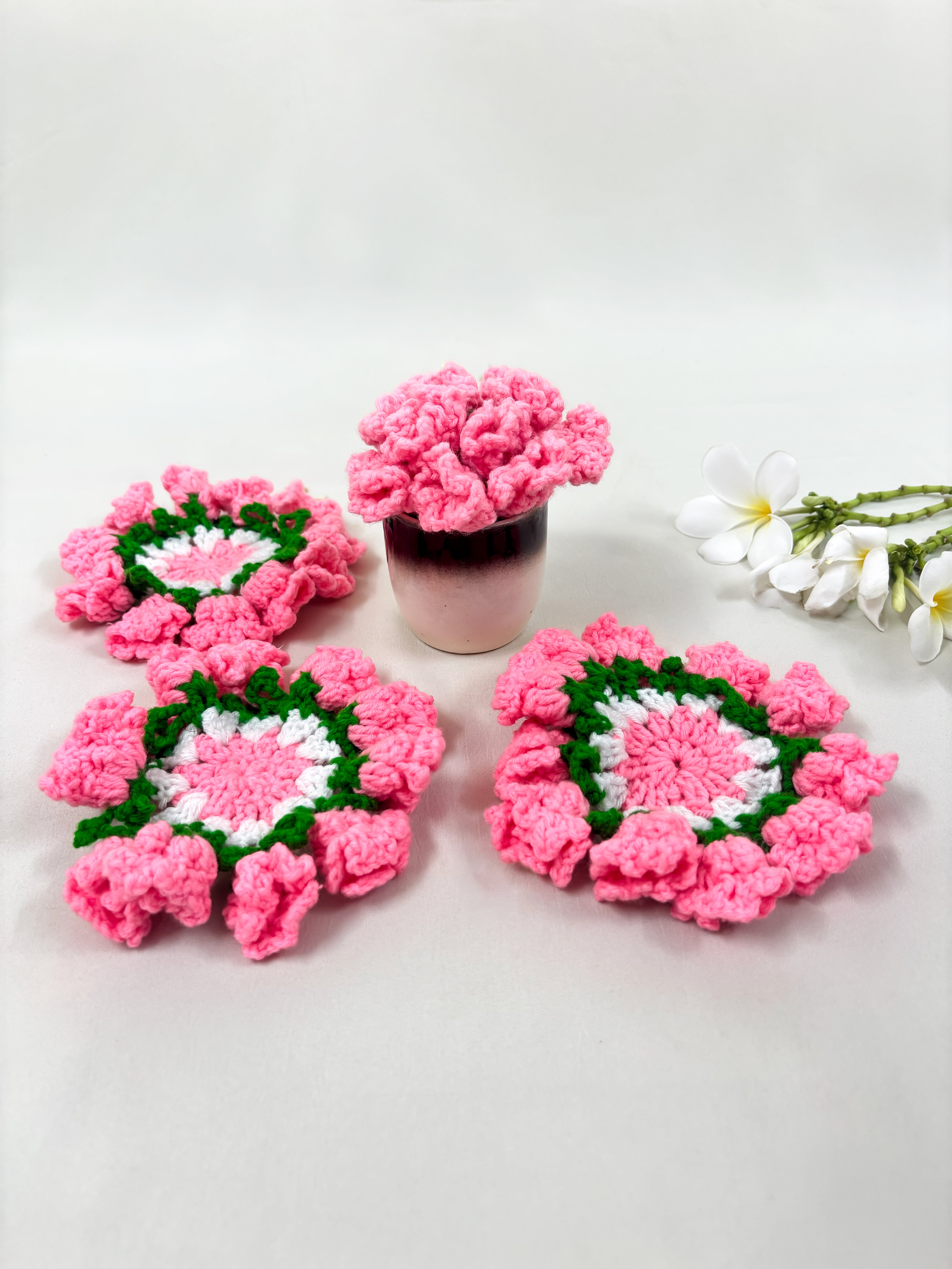 Crochet Pink Coaster Set