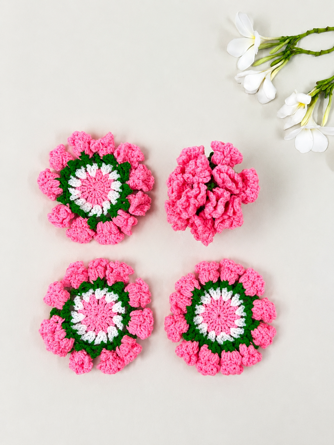 Crochet Pink Coaster Set